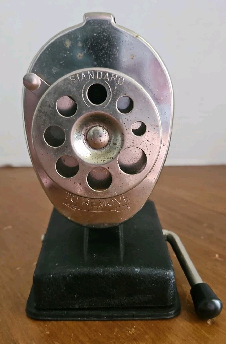Vintage Boston Pencil Sharpener Vacuum Mount 8 Hole Wood Grain Suction Base